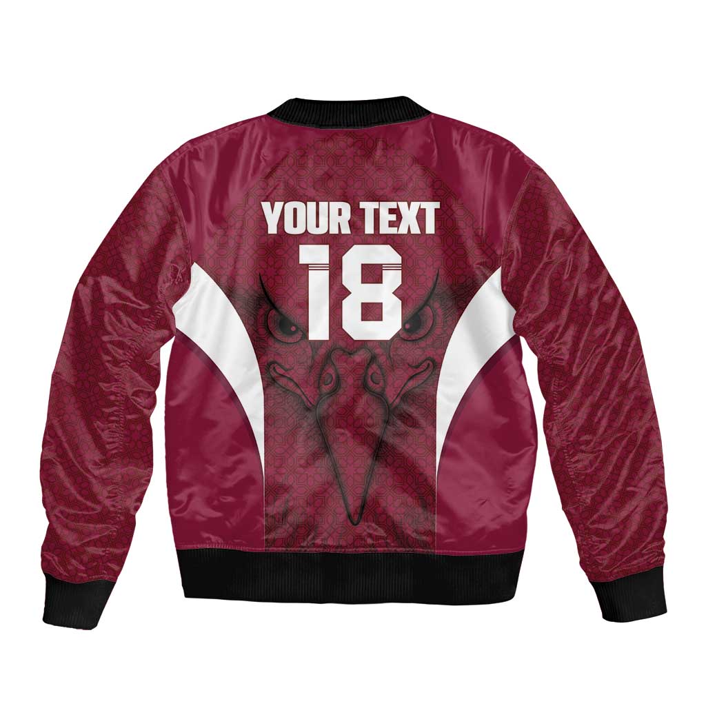 Custom Qatar Football Bomber Jacket Maroon Falcon Spirit Red Version - Wonder Print Shop