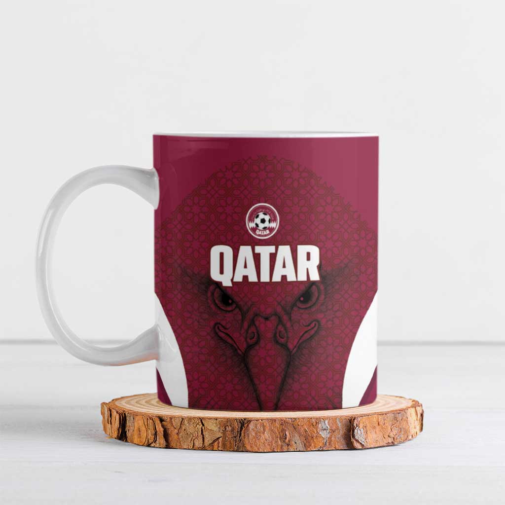 Custom Qatar Football Ceramic Mug Maroon Falcon Spirit Red Version - Wonder Print Shop
