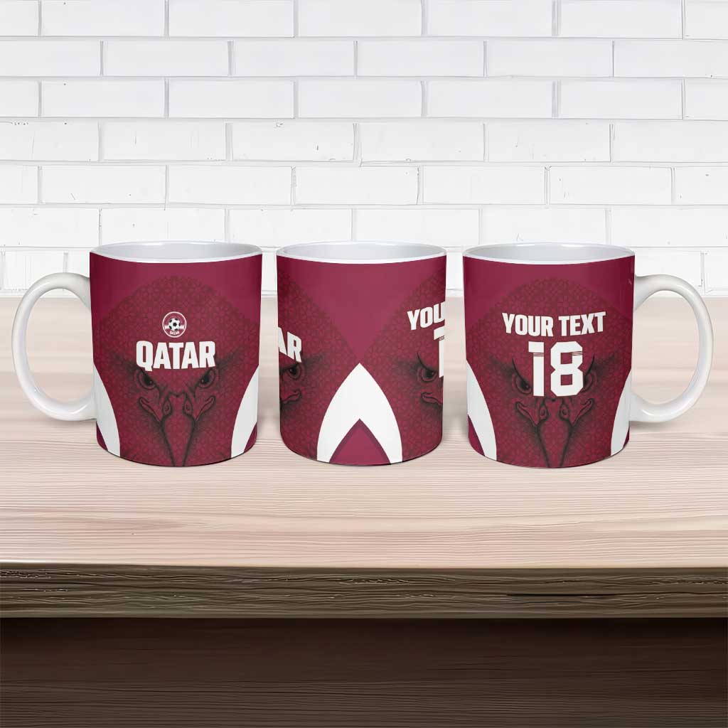 Custom Qatar Football Ceramic Mug Maroon Falcon Spirit Red Version - Wonder Print Shop