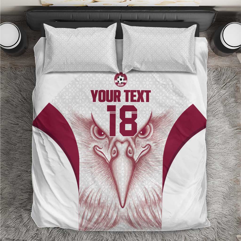 Custom Qatar Football Bedding Set Maroon Falcon Spirit White Version - Wonder Print Shop