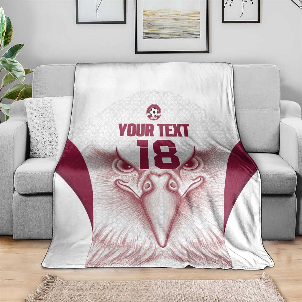 Custom Qatar Football Blanket Maroon Falcon Spirit White Version - Wonder Print Shop