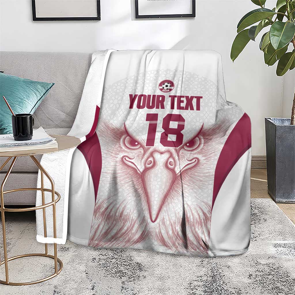 Custom Qatar Football Blanket Maroon Falcon Spirit White Version - Wonder Print Shop