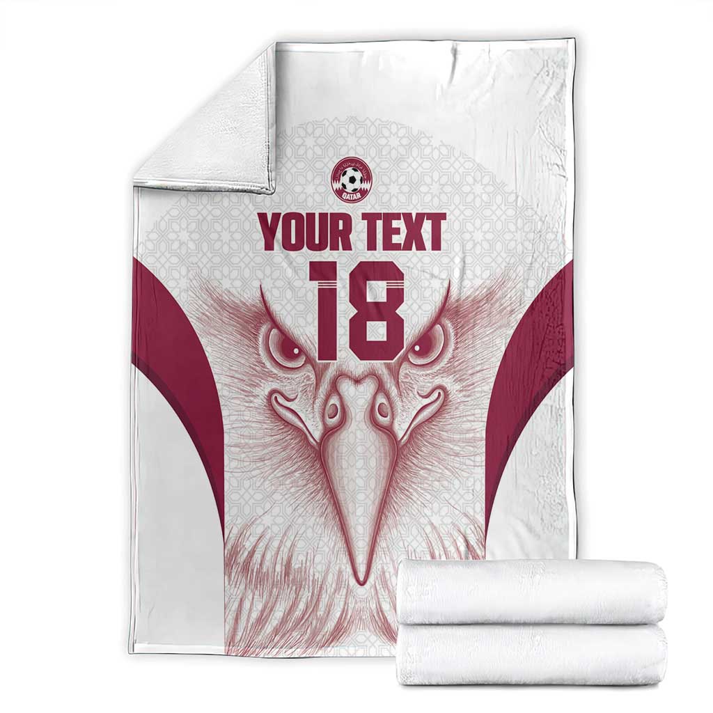 Custom Qatar Football Blanket Maroon Falcon Spirit White Version - Wonder Print Shop