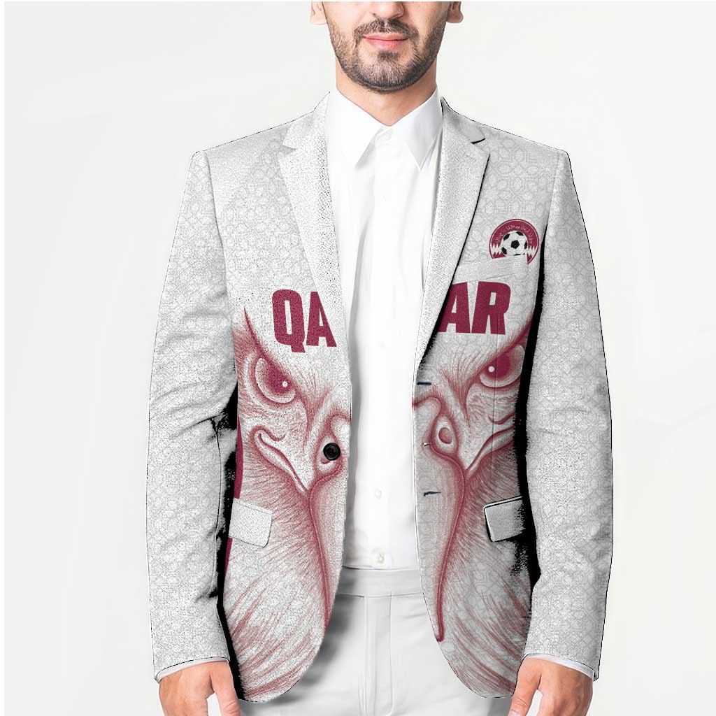 Custom Qatar Football Blazer Maroon Falcon Spirit White Version - Wonder Print Shop