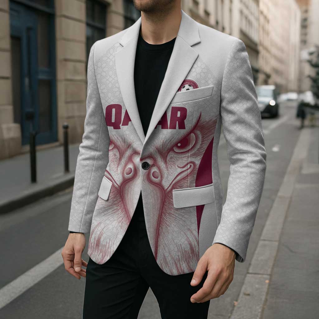 Custom Qatar Football Blazer Maroon Falcon Spirit White Version - Wonder Print Shop