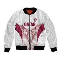Custom Qatar Football Bomber Jacket Maroon Falcon Spirit White Version - Wonder Print Shop