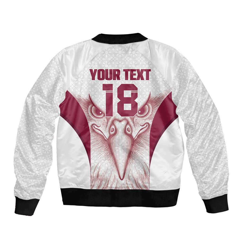 Custom Qatar Football Bomber Jacket Maroon Falcon Spirit White Version - Wonder Print Shop