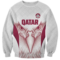Custom Qatar Football Sweatshirt Maroon Falcon Spirit White Version - Wonder Print Shop