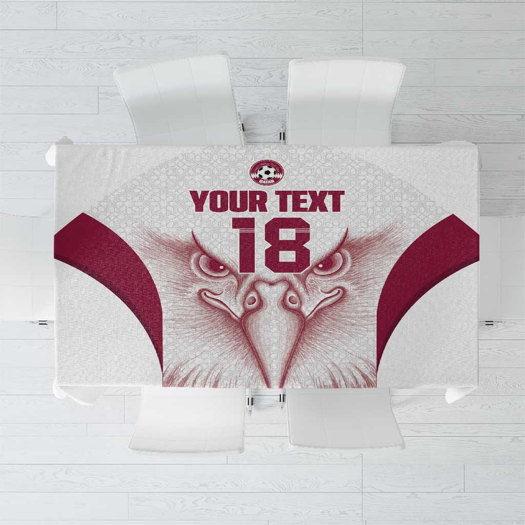 Custom Qatar Football Tablecloth Maroon Falcon Spirit White Version - Wonder Print Shop