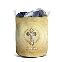 Greece Orthodox Cross Laundry Basket Ancient Greek Key Gold Heritage