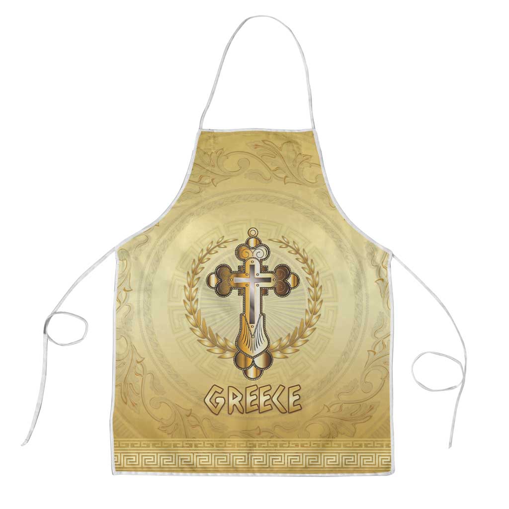 Greece Orthodox Cross Apron Ancient Greek Key Gold Heritage