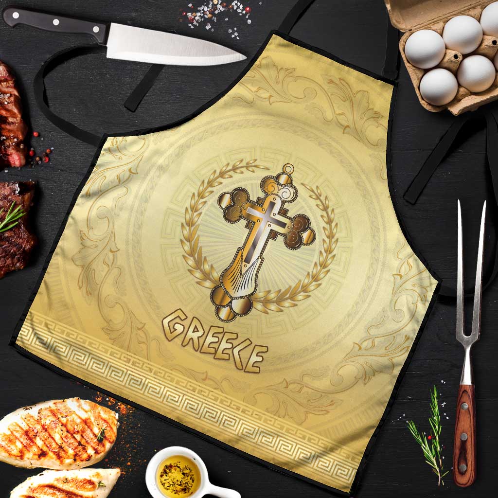 Greece Orthodox Cross Apron Ancient Greek Key Gold Heritage