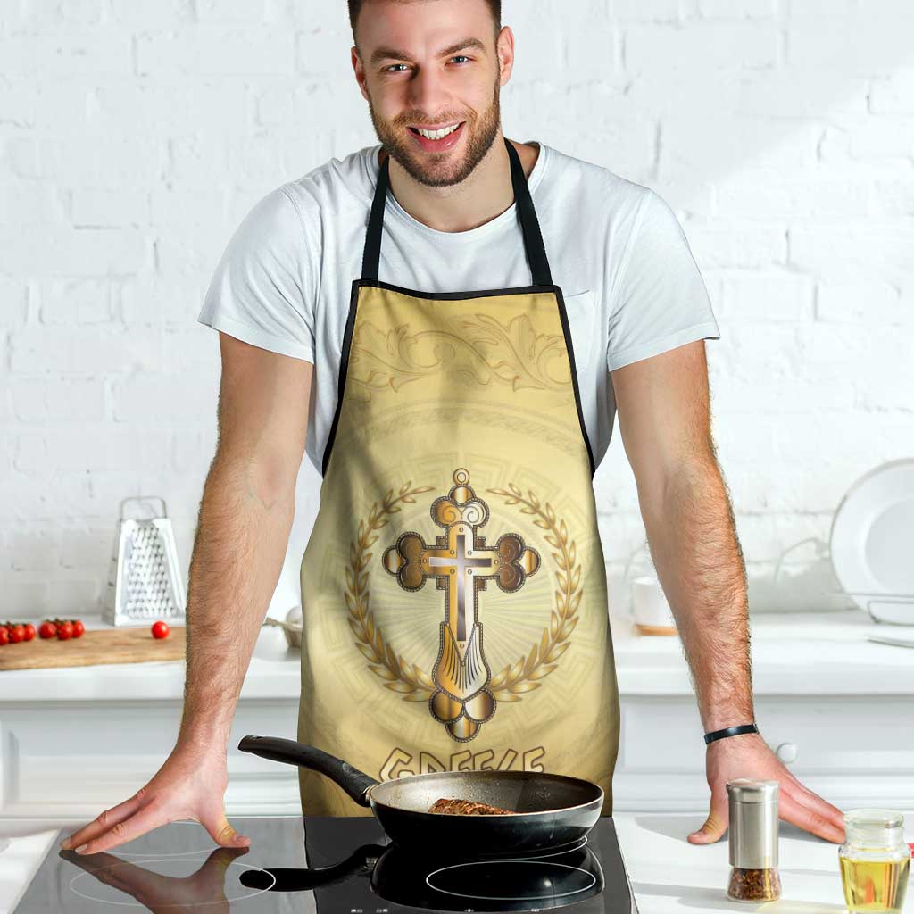 Greece Orthodox Cross Apron Ancient Greek Key Gold Heritage