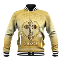 Greece Orthodox Cross Baseball Jacket Ancient Greek Key Gold Heritage