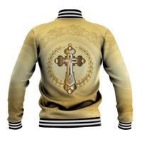 Greece Orthodox Cross Baseball Jacket Ancient Greek Key Gold Heritage