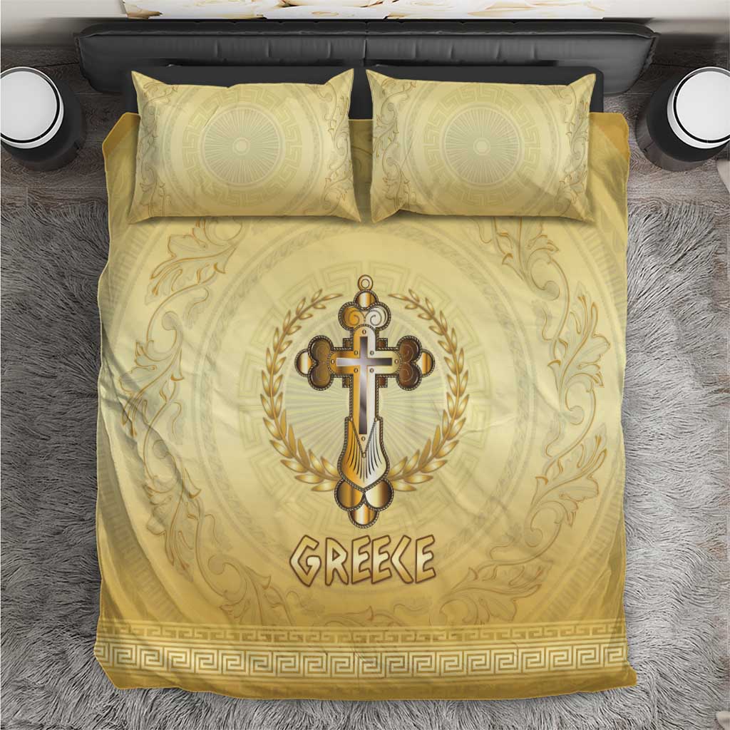 Greece Orthodox Cross Bedding Set Ancient Greek Key Gold Heritage