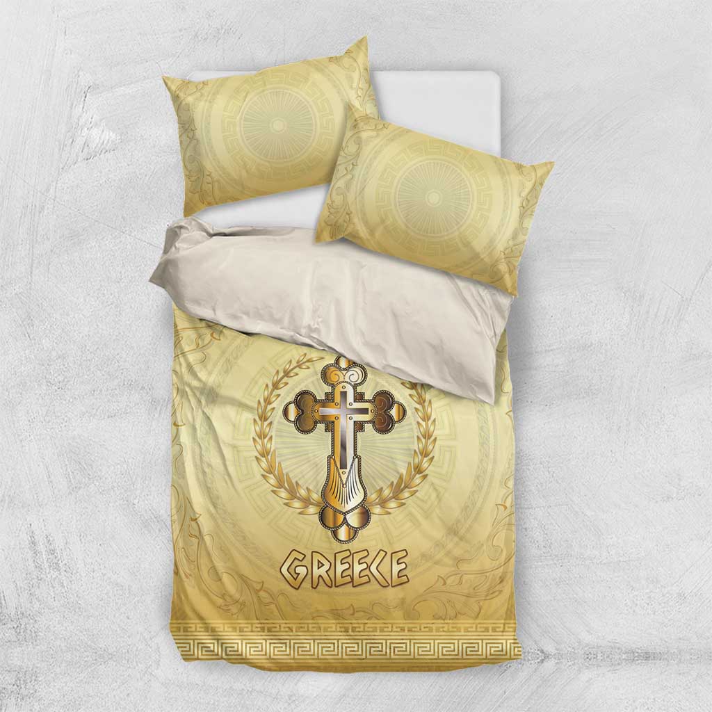 Greece Orthodox Cross Bedding Set Ancient Greek Key Gold Heritage