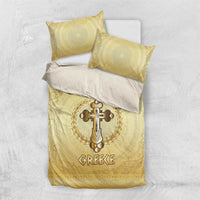 Greece Orthodox Cross Bedding Set Ancient Greek Key Gold Heritage