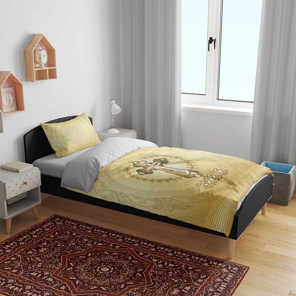 Greece Orthodox Cross Bedding Set Ancient Greek Key Gold Heritage