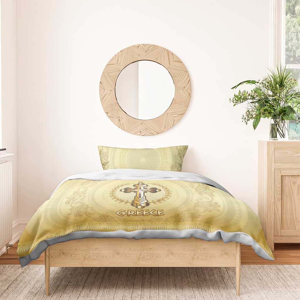 Greece Orthodox Cross Bedding Set Ancient Greek Key Gold Heritage