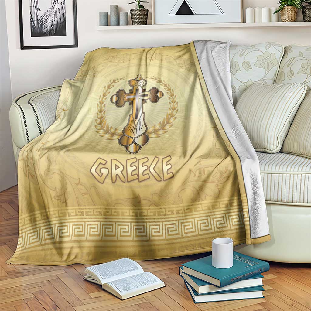 Greece Orthodox Cross Blanket Ancient Greek Key Gold Heritage