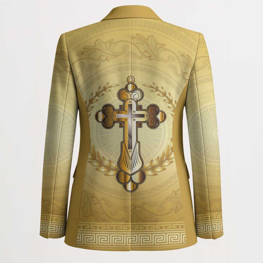 Greece Orthodox Cross Blazer Ancient Greek Key Gold Heritage