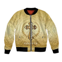 Greece Orthodox Cross Bomber Jacket Ancient Greek Key Gold Heritage