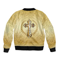 Greece Orthodox Cross Bomber Jacket Ancient Greek Key Gold Heritage