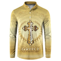 Greece Orthodox Cross Button Sweatshirt Ancient Greek Key Gold Heritage