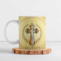 Greece Orthodox Cross Ceramic Mug Ancient Greek Key Gold Heritage