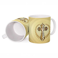 Greece Orthodox Cross Ceramic Mug Ancient Greek Key Gold Heritage