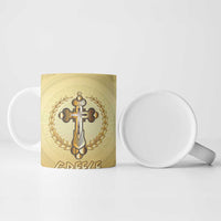 Greece Orthodox Cross Ceramic Mug Ancient Greek Key Gold Heritage