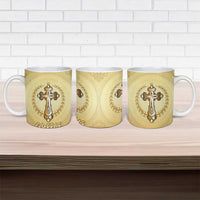 Greece Orthodox Cross Ceramic Mug Ancient Greek Key Gold Heritage