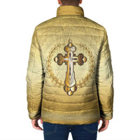 Greece Orthodox Cross Padded Jacket Ancient Greek Key Gold Heritage