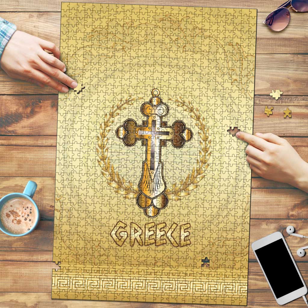 Greece Orthodox Cross Puzzle Ancient Greek Key Gold Heritage