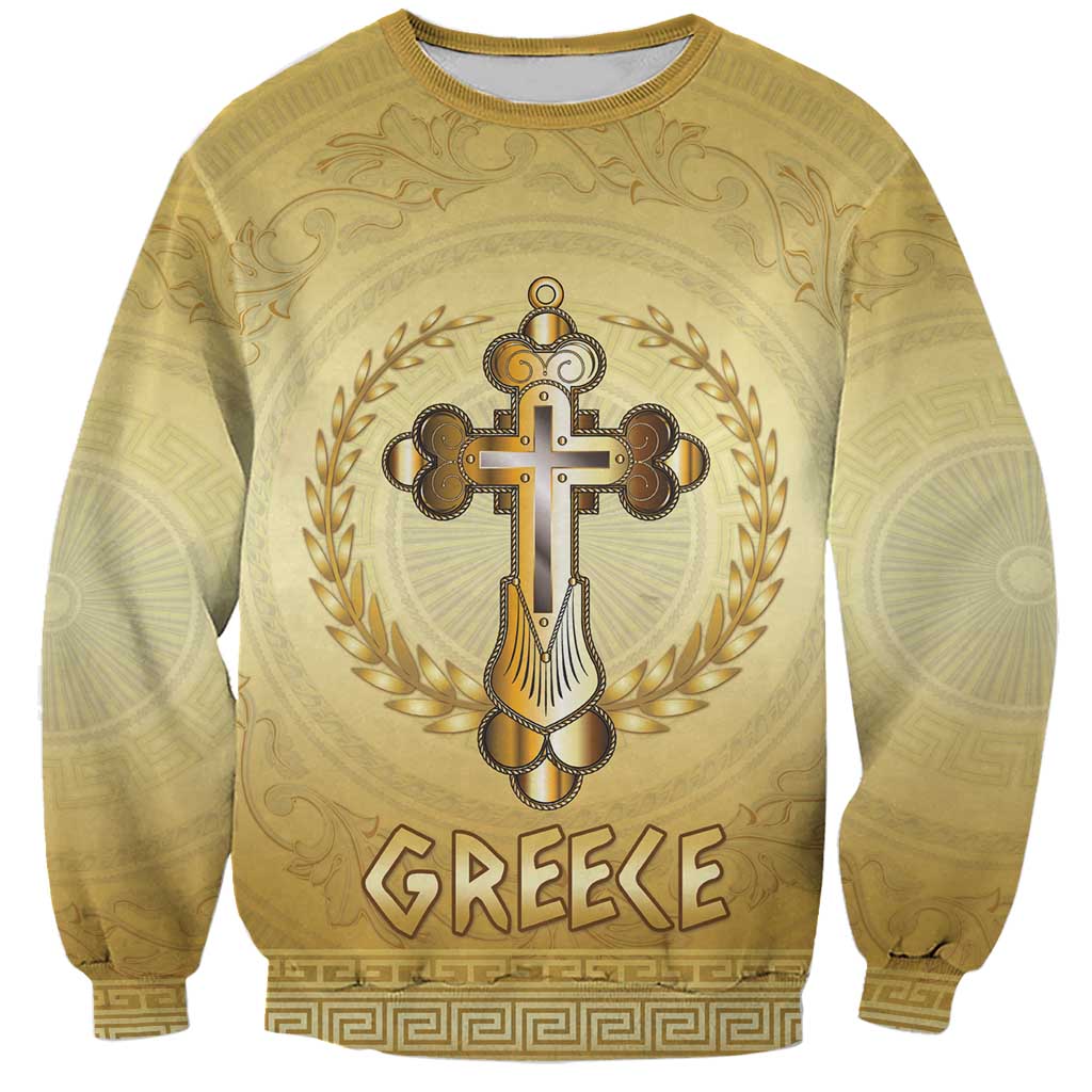 Greece Orthodox Cross Sweatshirt Ancient Greek Key Gold Heritage