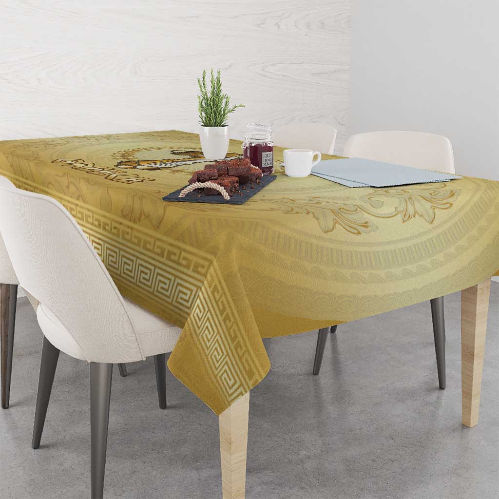 Greece Orthodox Cross Tablecloth Ancient Greek Key Gold Heritage
