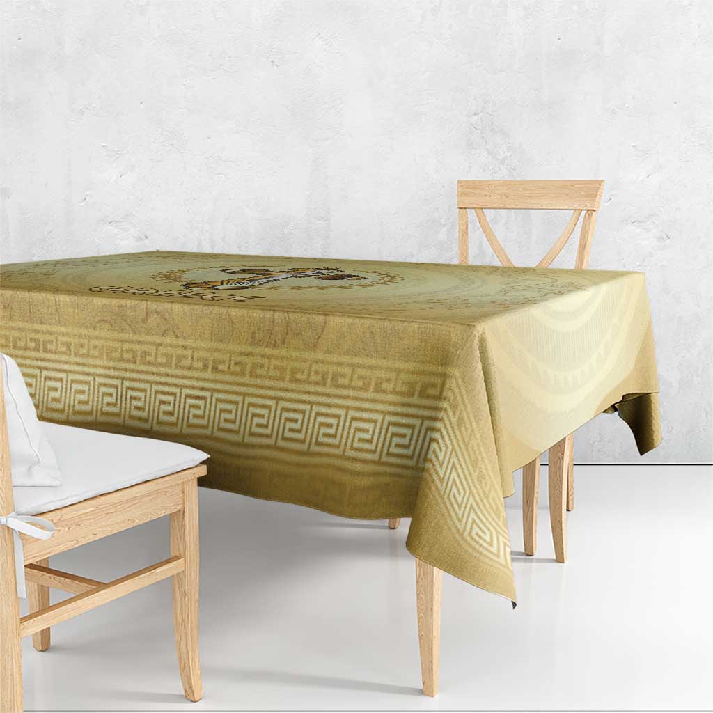Greece Orthodox Cross Tablecloth Ancient Greek Key Gold Heritage