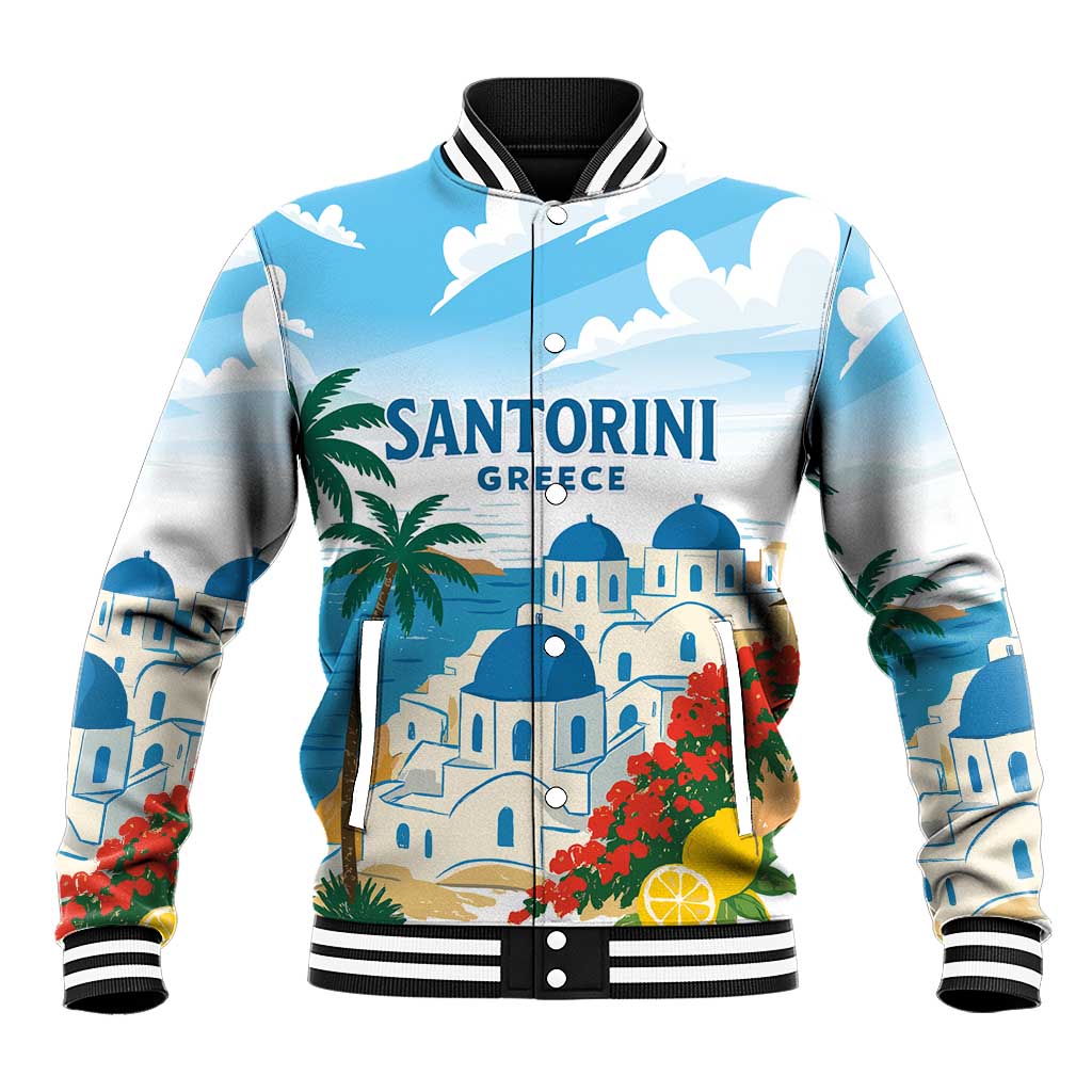 Greece Santorini Personalized Baseball Jacket Greek Island Blue Dome Architecture Art