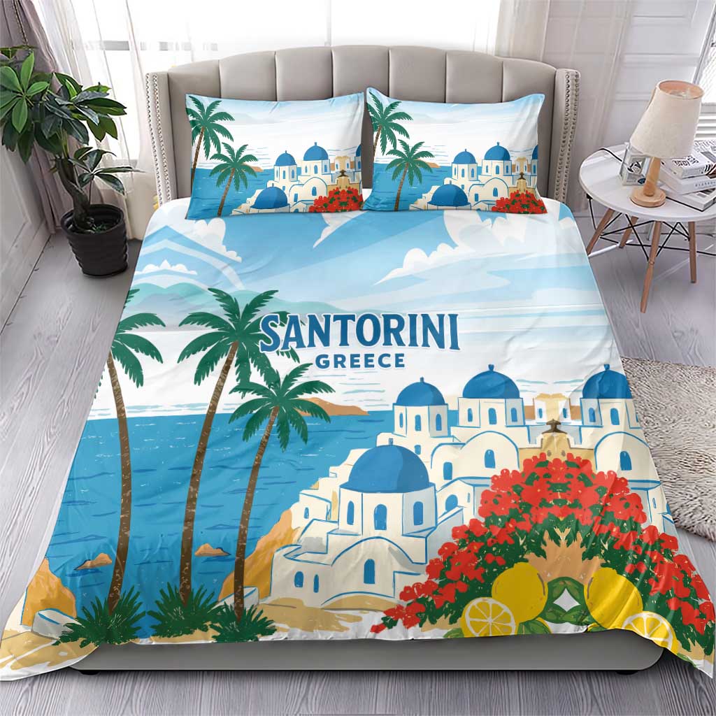 Greece Santorini Bedding Set Greek Island Blue Dome Architecture Art