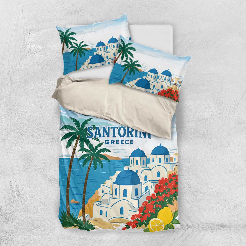 Greece Santorini Bedding Set Greek Island Blue Dome Architecture Art
