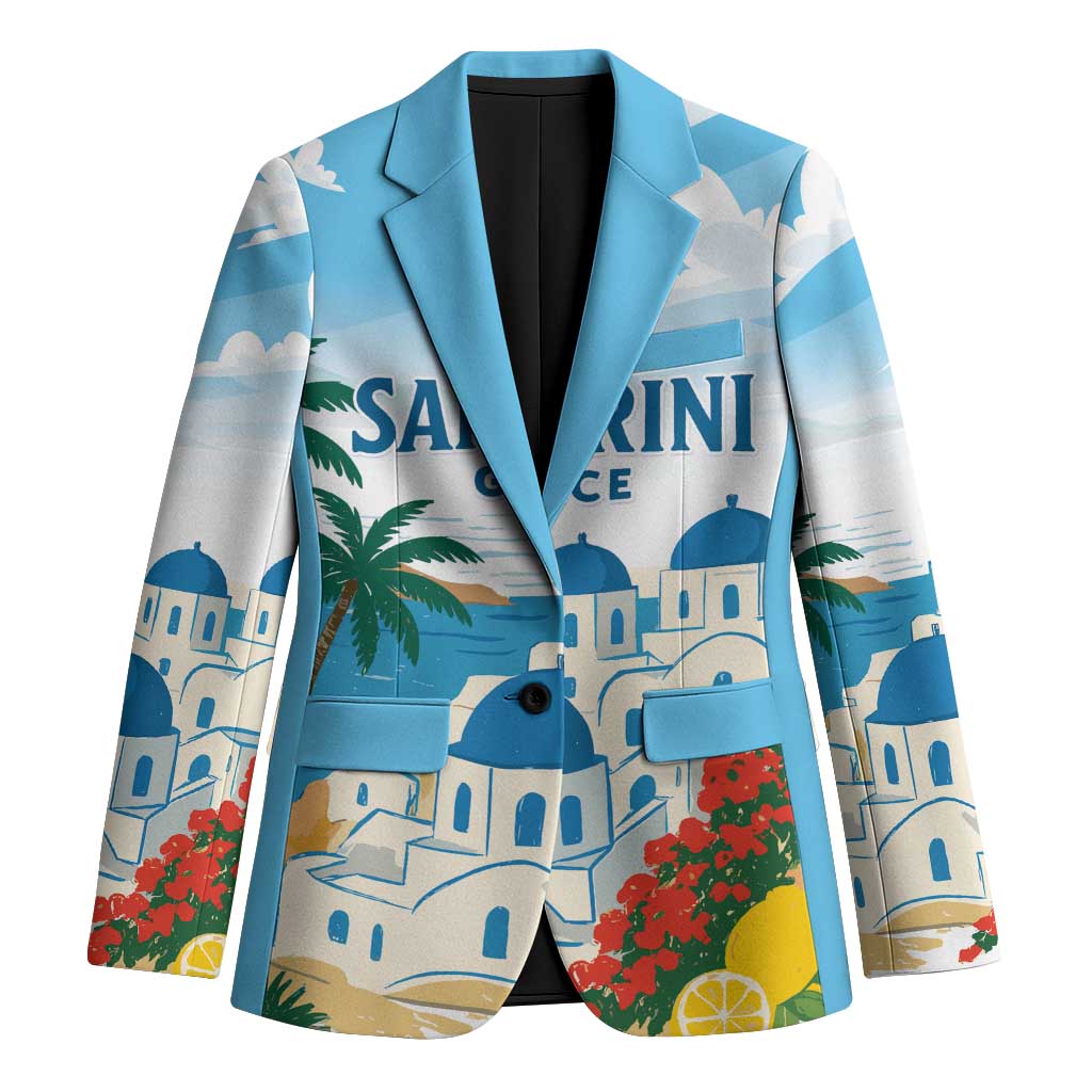 Greece Santorini Personalized Blazer Greek Island Blue Dome Architecture Art