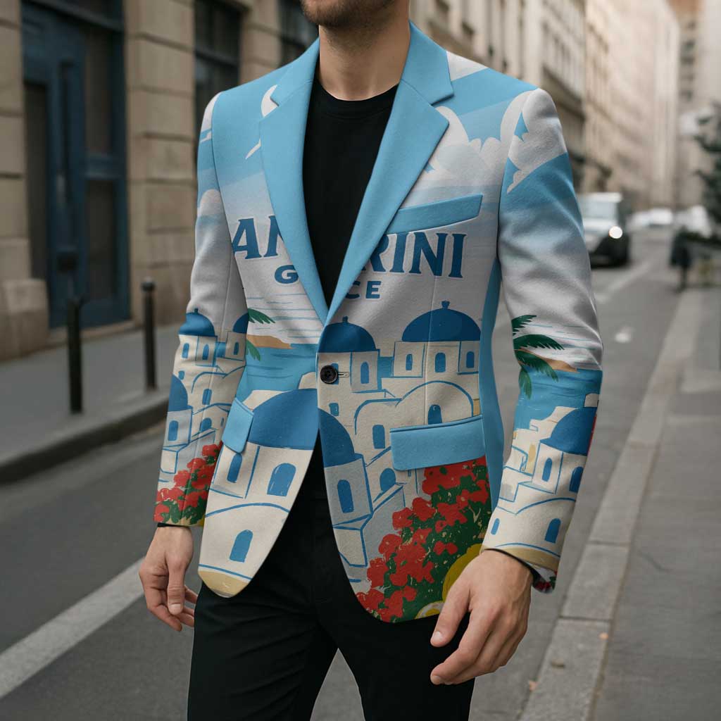 Greece Santorini Personalized Blazer Greek Island Blue Dome Architecture Art