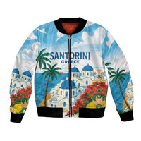 Greece Santorini Personalized Bomber Jacket Greek Island Blue Dome Architecture Art