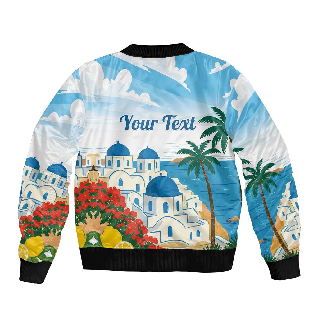 Greece Santorini Personalized Bomber Jacket Greek Island Blue Dome Architecture Art