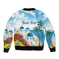 Greece Santorini Personalized Bomber Jacket Greek Island Blue Dome Architecture Art