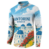 Greece Santorini Personalized Button Sweatshirt Greek Island Blue Dome Architecture Art