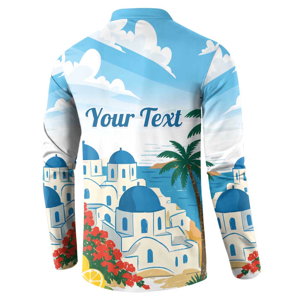 Greece Santorini Personalized Button Sweatshirt Greek Island Blue Dome Architecture Art