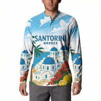 Greece Santorini Personalized Button Sweatshirt Greek Island Blue Dome Architecture Art