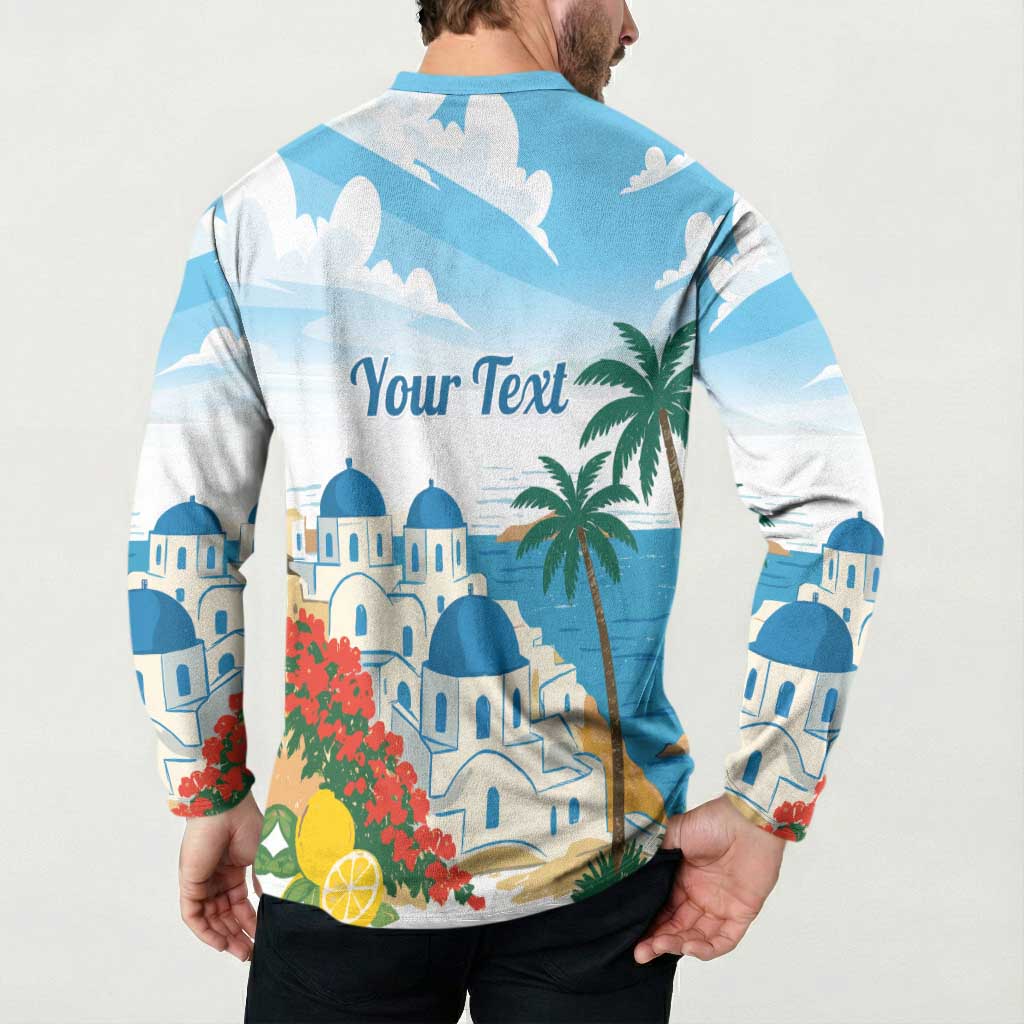 Greece Santorini Personalized Button Sweatshirt Greek Island Blue Dome Architecture Art